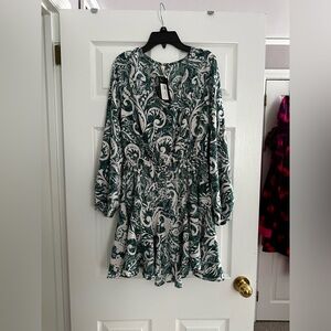 Green and White Long Sleeve Dress